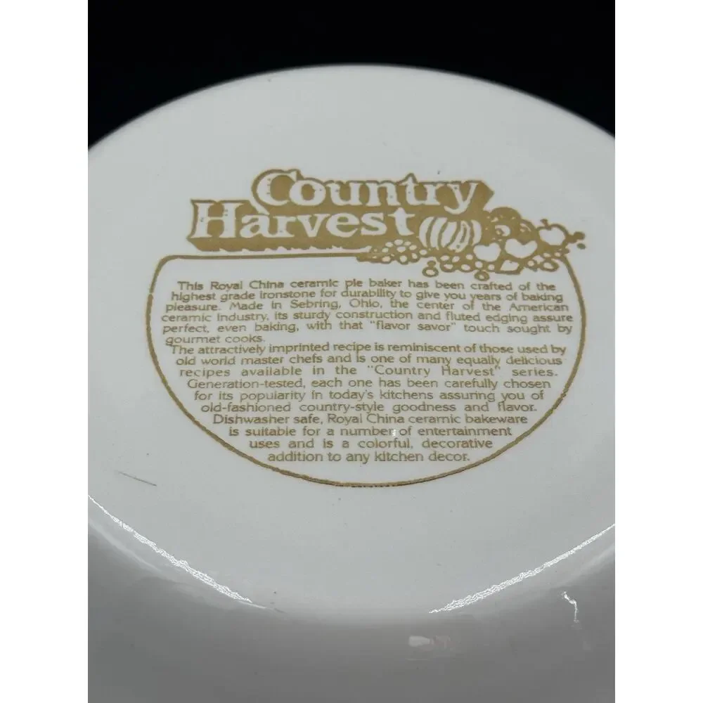 Vintage Royal China Country Harvest Apple Pie Recipe Pie Plate 10” Ironstone USA